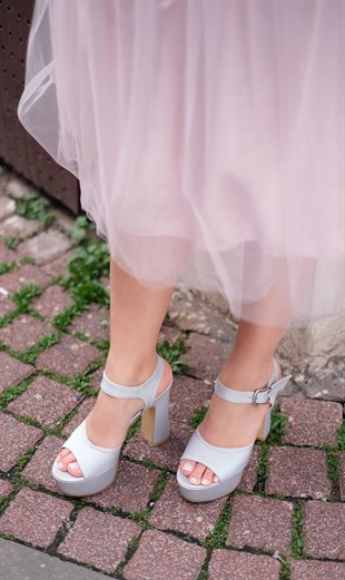 576-Gümüş Kalın Topuklu Kadın Platform Ayakkabı